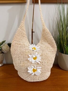 Crochet Daisy Floral Mesh Beach Tote Hobo Bag Fairycore Fairy Y2k Coastal